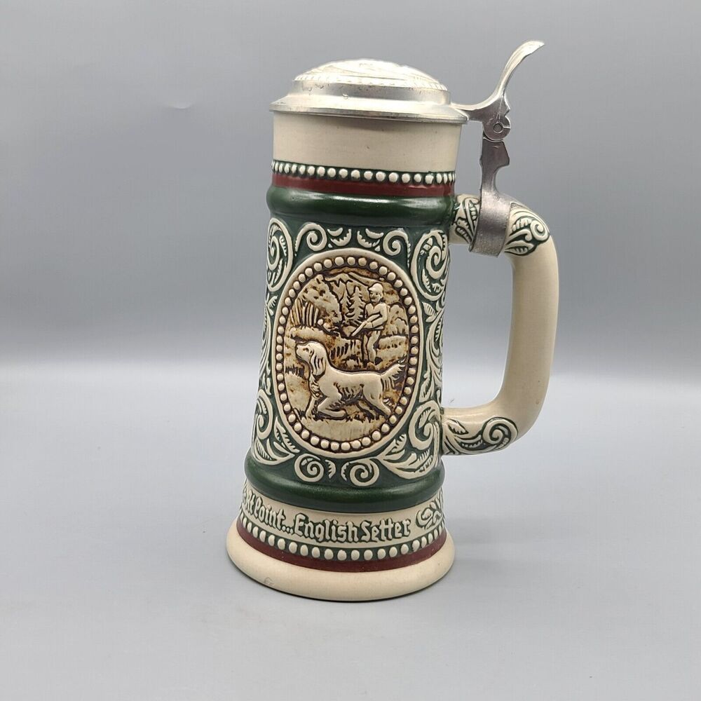 Vintage Avon Beer Stein Mug With Lid 1978 Rainbow Trout English Setter Brazil